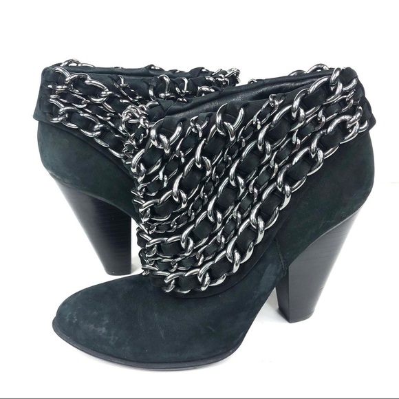 Zara black leather silver chains ankle booties heeled boots EU7, 6.5-7 - Picture 1 of 14